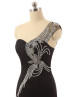 Black Chiffon Beads One Shoulder Mermaid Long Prom Dress